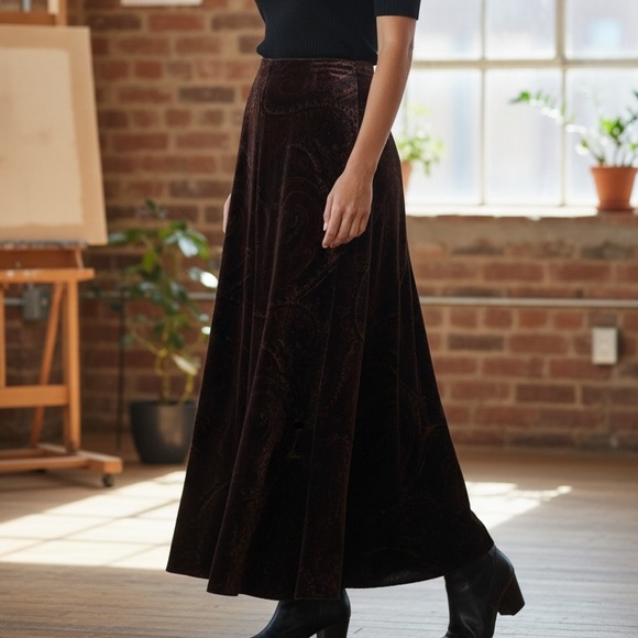 Lauren Ralph Lauren Vintage Velvet Paisley A-Line Skirt in Deep Purple Size 10 - Picture 4 of 10